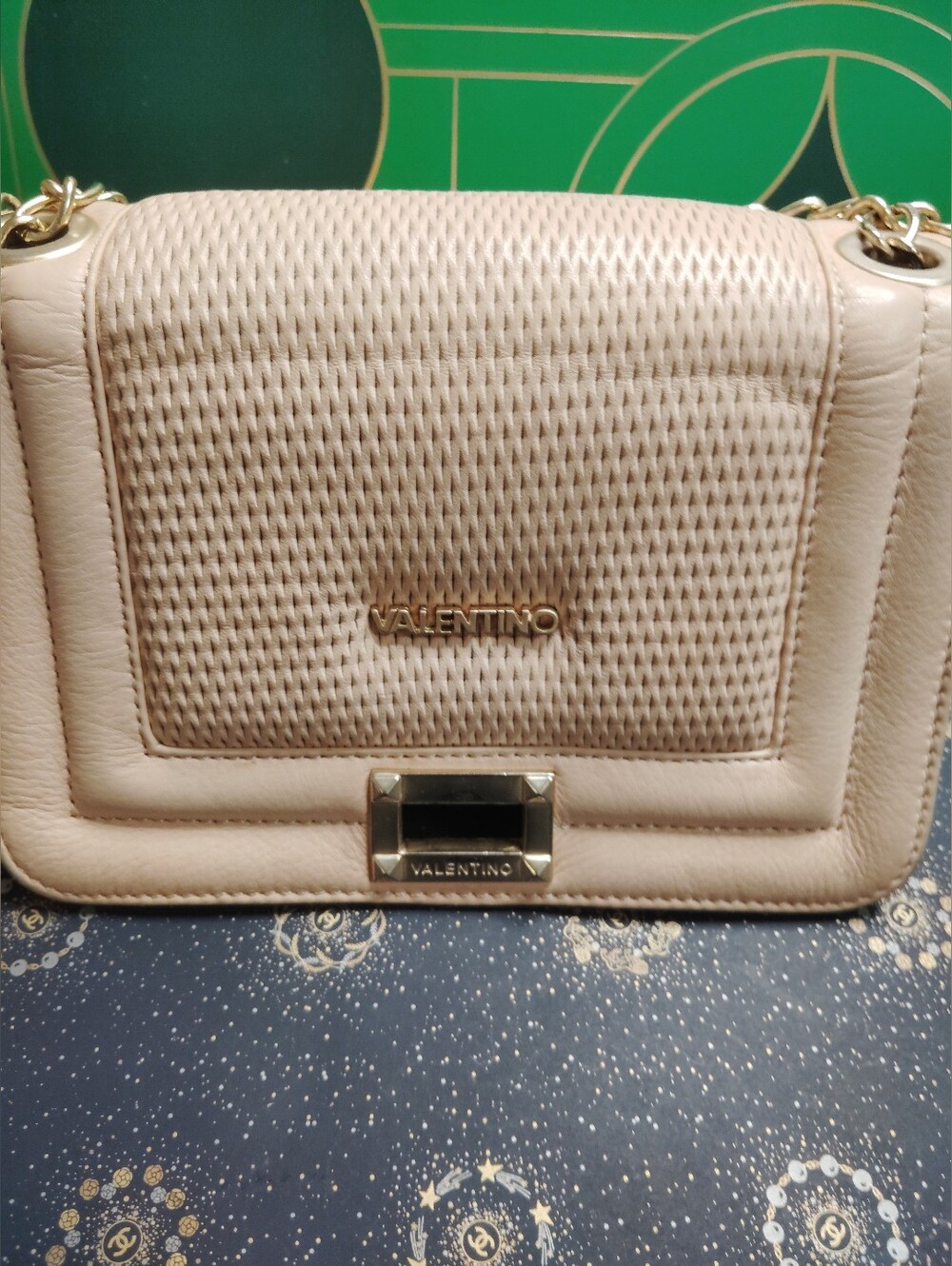 Valentino Pale Pink Quilted Shoulder Bag with Gold Hardware